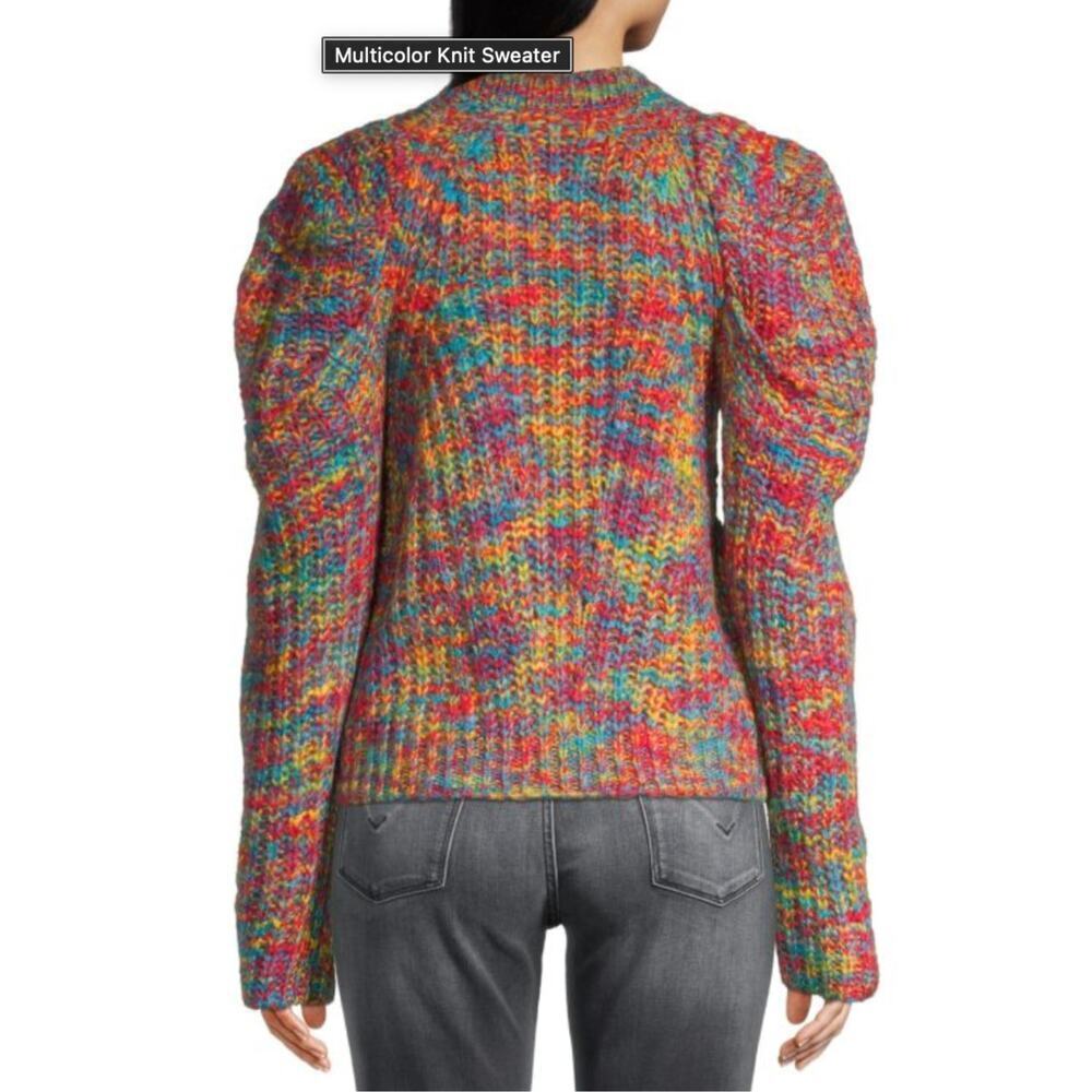 LEA & VIOLA Rainbow Puff Sleeve Sweater Womens L Beautiful Eclectic Winter Style - Picture 11 of 12